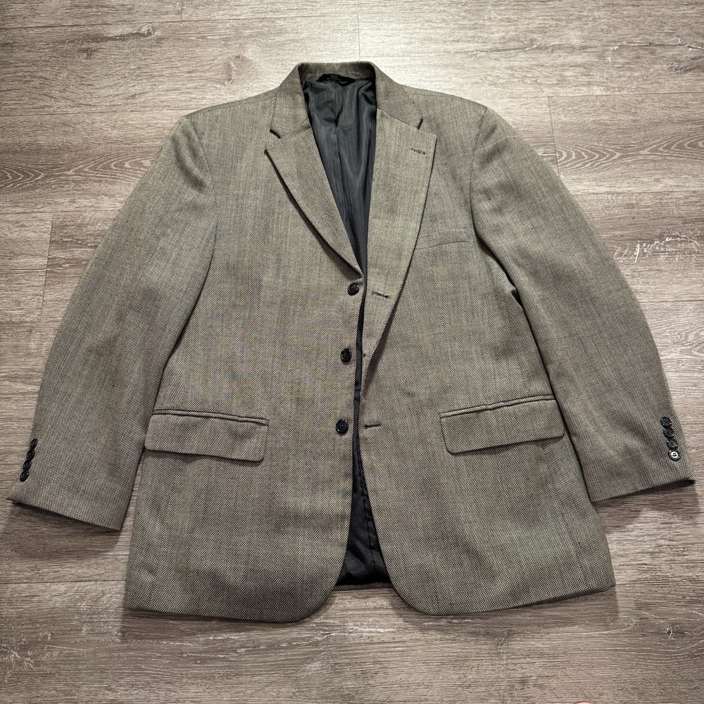 Vintage Haggar Sports Coat Mens 46 Gray 3‎ Button Wool Blend Knit Blazer Jacket